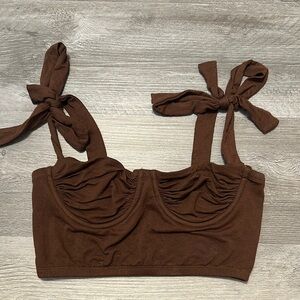 Adika Brown Ruched Bustier Tank Top